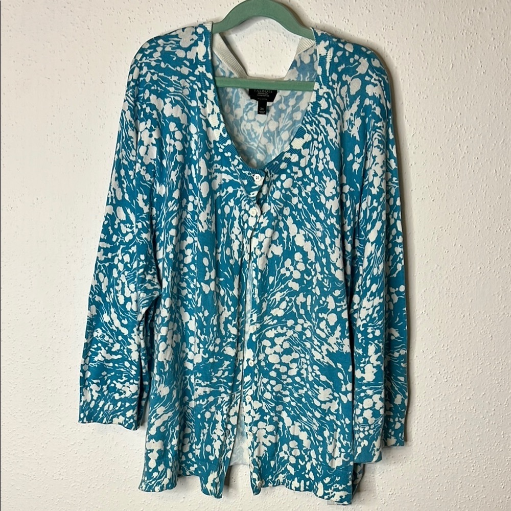 Talbots Blue and White Long Sleeve Relaxed Blouse